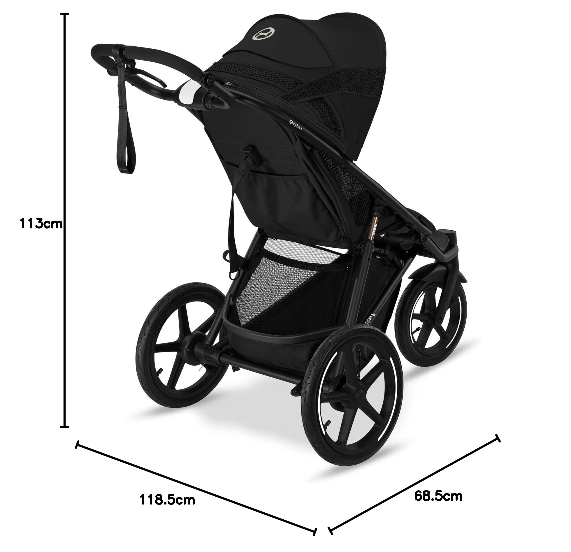 CYBEX Gold AVI SPIN Kinderwagen, ab Geburt bis 4 Jahre, 111 cm, 22 kg, City-All-Terrain Moon Black