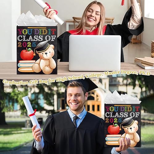 Miniatura 4 de WaaHome Bolsa de regalo de graduación con texto en inglés "You Did It", bolsa de regalo de graduación grande de 2025 a 11.5 pulgadas, para niñas,