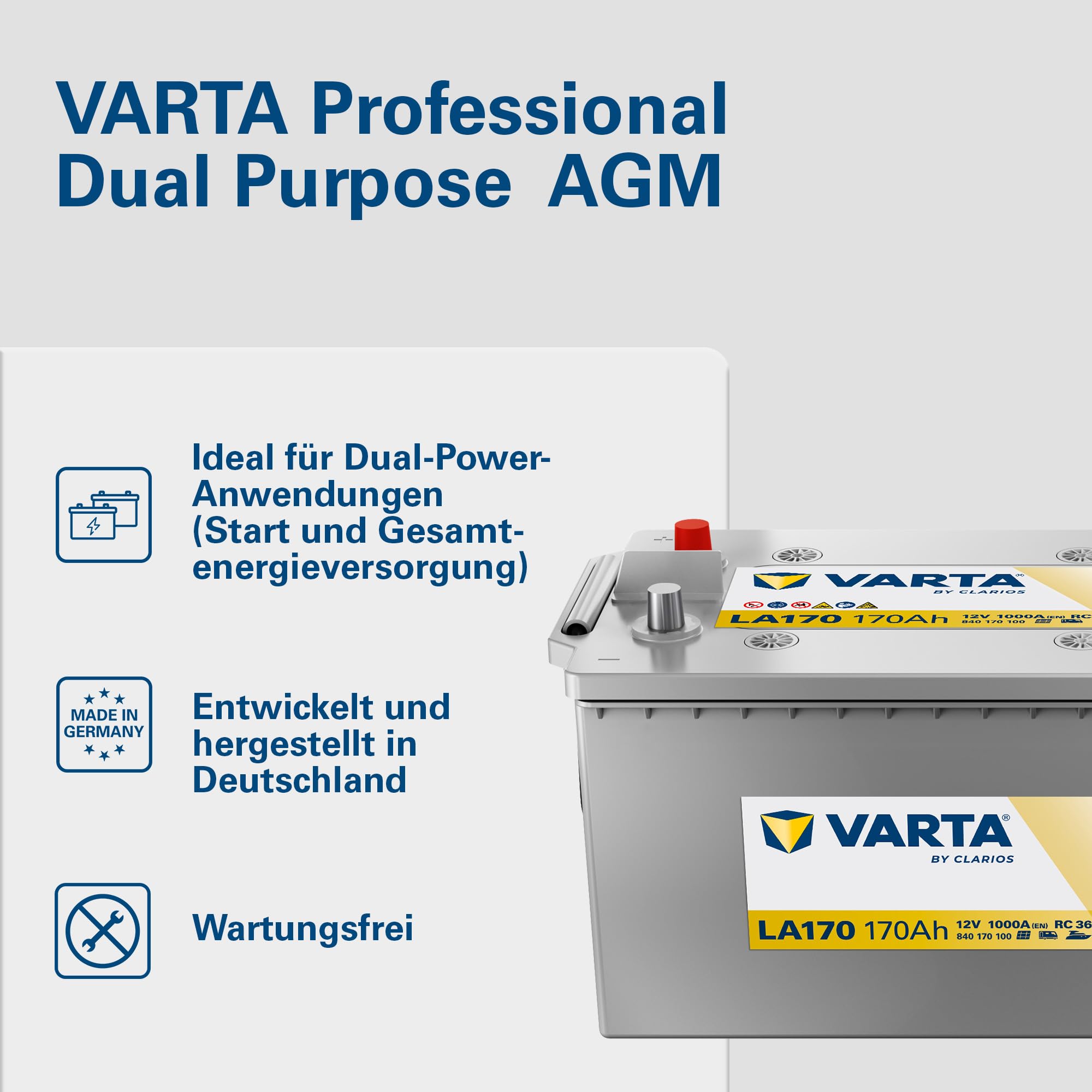 Batterie VARTA Professional AGM Dual Purpose LA60-12V 60Ah 680A - 840060068 - Pour camping-cars, caravanes et bateaux à forte demande énergétique.