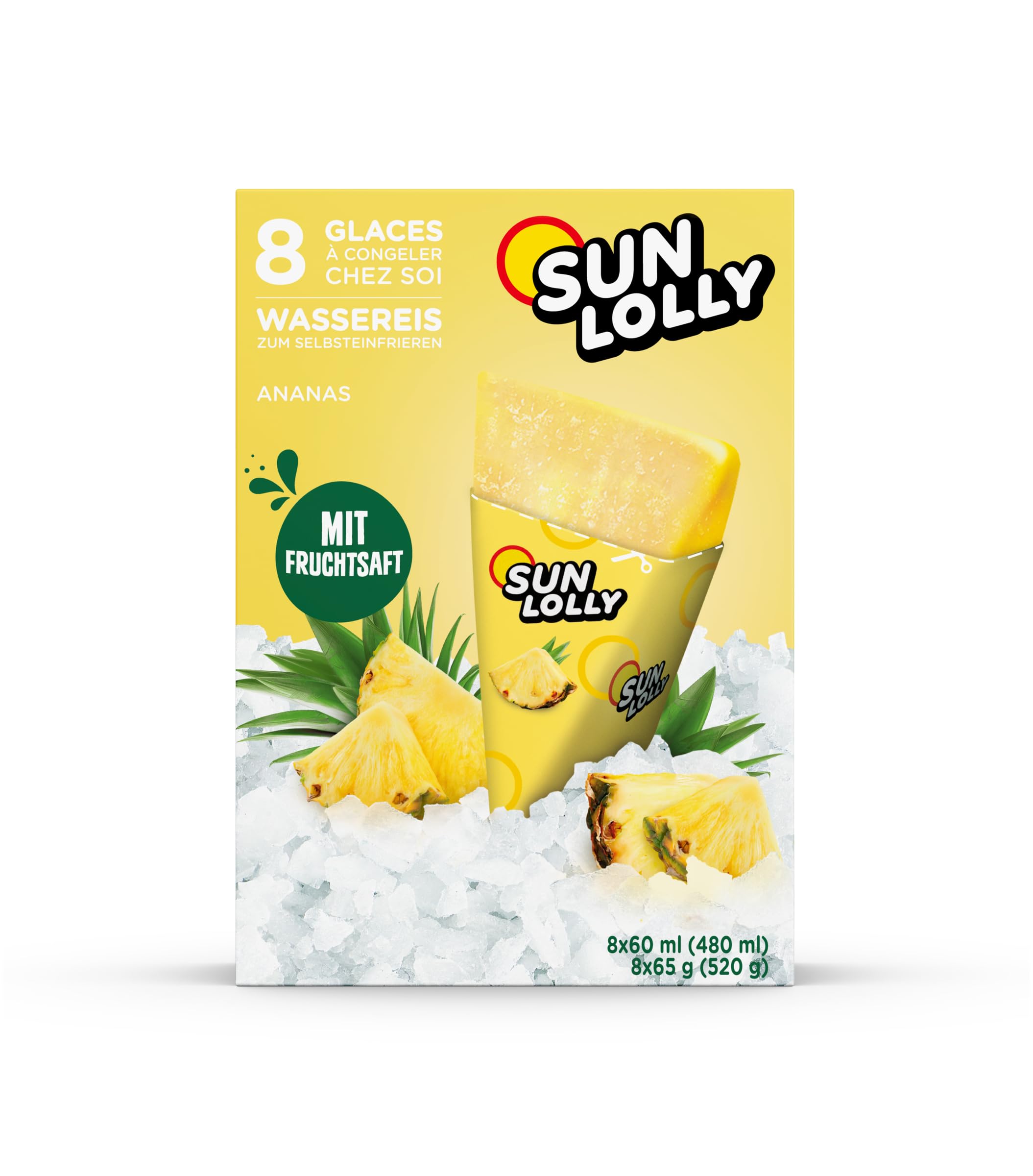 Sun Lolly Wassereis Ananas 12er Vorratspack 12 x 480ml Mit Fruchtsaft