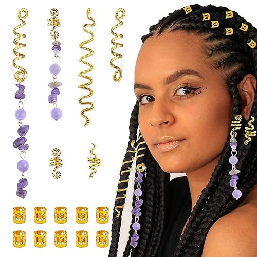 26 piezas de accesorios para el cabello de rastas, joyería celta para trenzar, 6 pinzas para el cabello en espiral, 20 anillos para el cabello