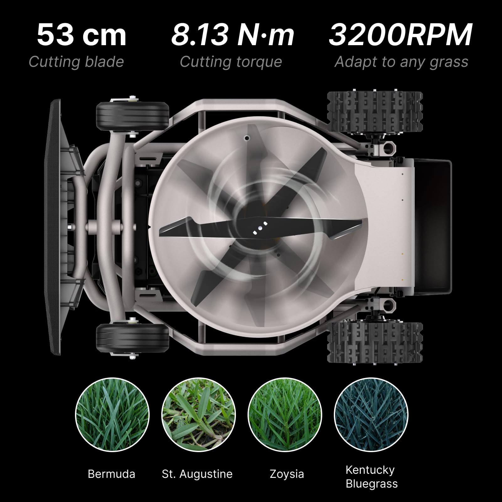 Mowrator S1 2WD 12Ah Ferngesteuerter Rasenmäher mit verformbaren Reifen, Steigungen bis 45% (24°), 53 cm Stahlmesser inkl. Schneid- & Mulchmesser, Schnitthöhe 4,5–11,6 cm, bis zu 3.000 m² Fläche