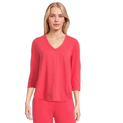 Mod o doc 3/4 Sleeve V Neck T Shirts with Curved Hem Women