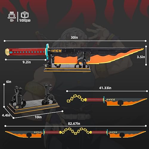 Miniatura 3 de TOY PLAYER Uzui Tengen Demon Sword - Juego de construcción compatible con Lego, Katana para fanáticos del anime (más de 1478 piezas)