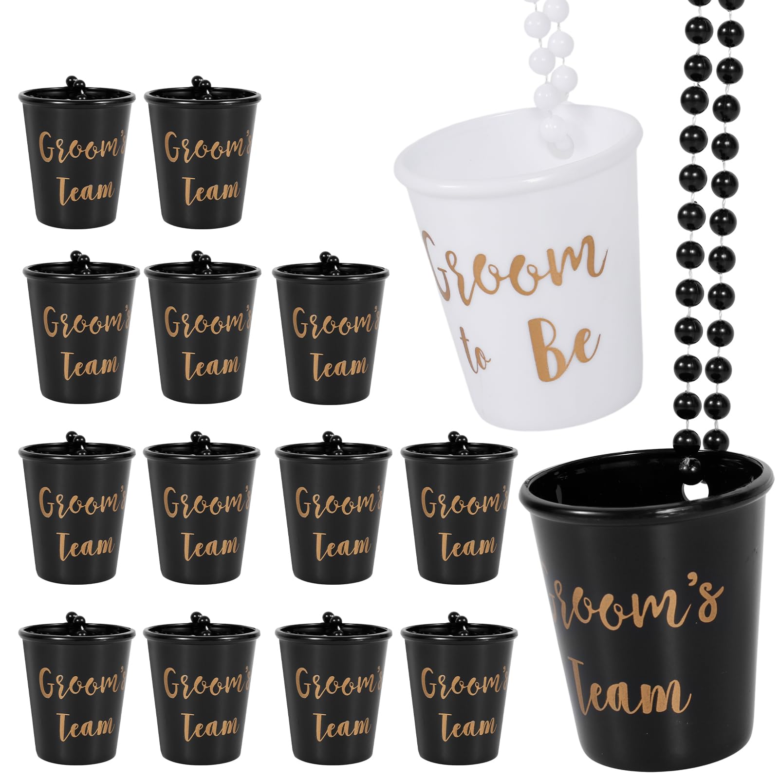 15PCS Beaded Shot Glasses Hen Party Shot Glass Necklace Bride Groom Cups Necklace Plastic Bride Groom Drinking Tumblers for Bachelorette Party Favours Hen Do Bridal Shower Pre Wedding Gatherings — image 1