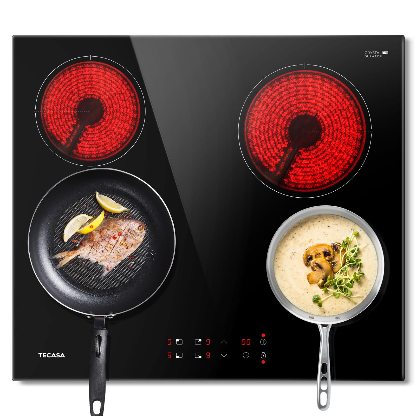 Vitrocerámica 4 Fuegos 59cm, TECASA 6000W Placa Vitroceramica, TecnologÃa Touch Control, 9 Niveles de Potencia, Bloqueo Infantil y Temporizador, Certificado CE