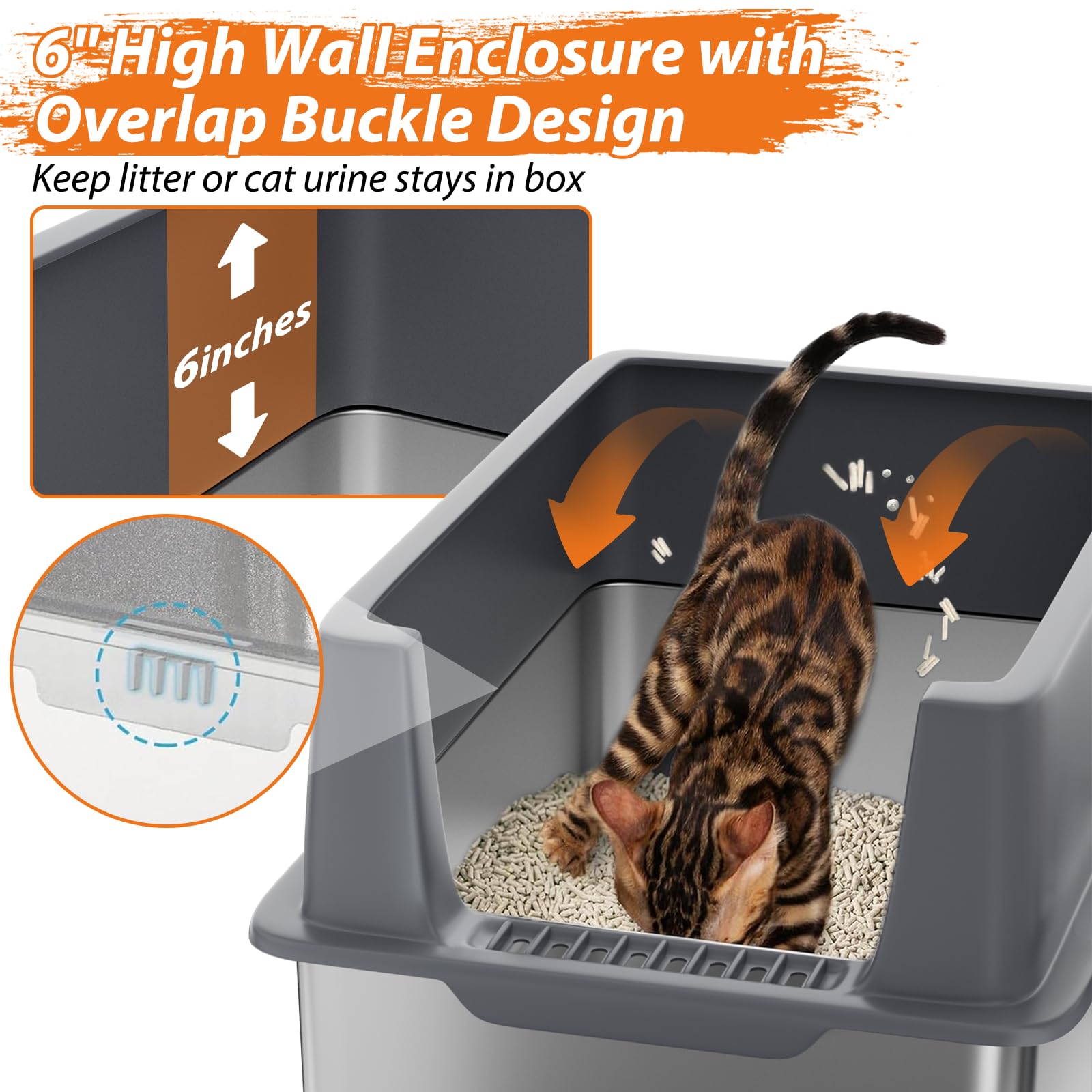 Stainless Steel Litter Box with Lid, XL Metal Cat Litter Box with Removable High Sided Enclosed, Foot Pedal & Scoop & Litter Mat for Big Cats, Anti-Urine Leakage, Non-Stick Bottom, Easy Cleaning - image 6