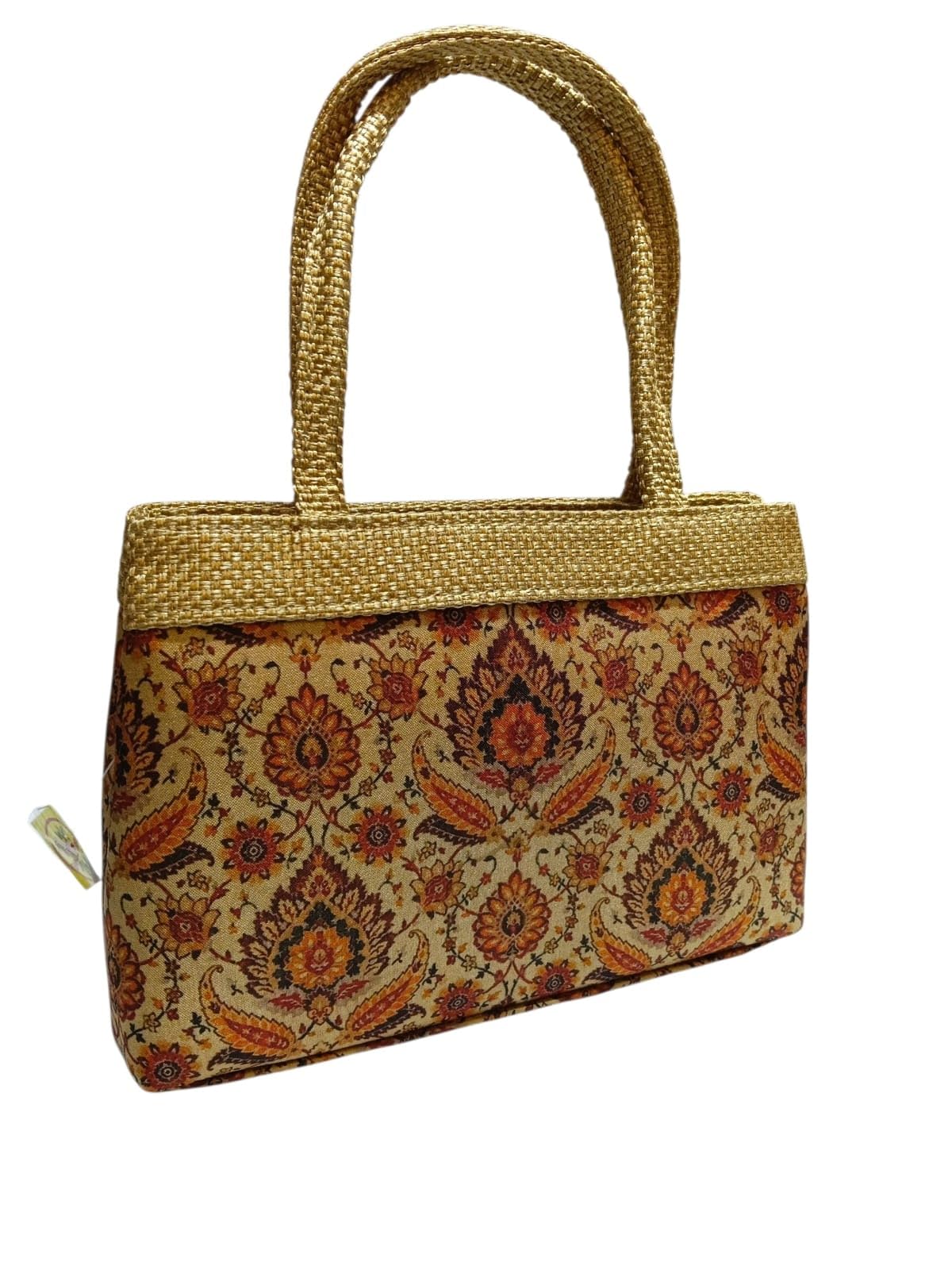 Women's Ethnic Tote Bag | Traditional Print Handbag for Weddings & Festivals | Gold Handle Festive-image-19