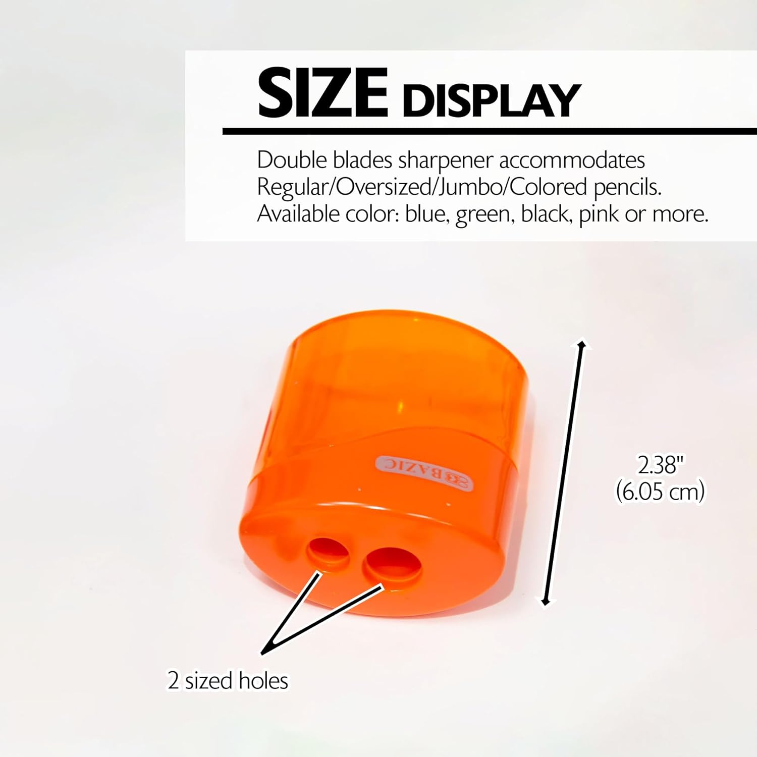 BAZIC Products Pencil Sharpener Dual Blades w/Receptacle, Standard & Jumbo Size Pencils Crayon, Double Blade Sharpeners, 144-Packs