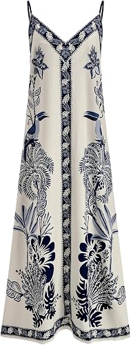 winkbay Women's Boho Print Deep V Neck Sleeveless Flowy Maxi Dresses