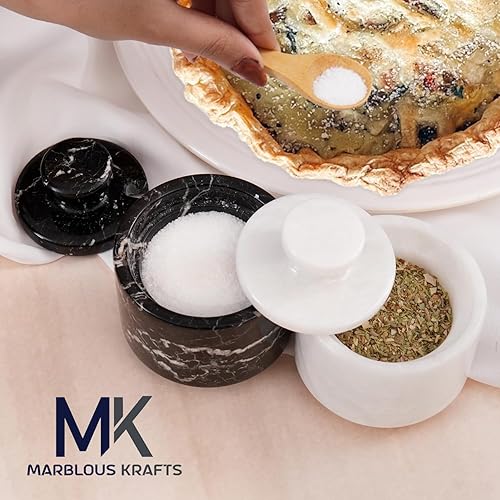 Miniatura 2 de MARBLOUS KRAFTS Elegante mármol blanco y negro 3.5 oz de sótano de sal, caja de baratijas y ollas de condimentos 3 "x 3" decoración de cocina