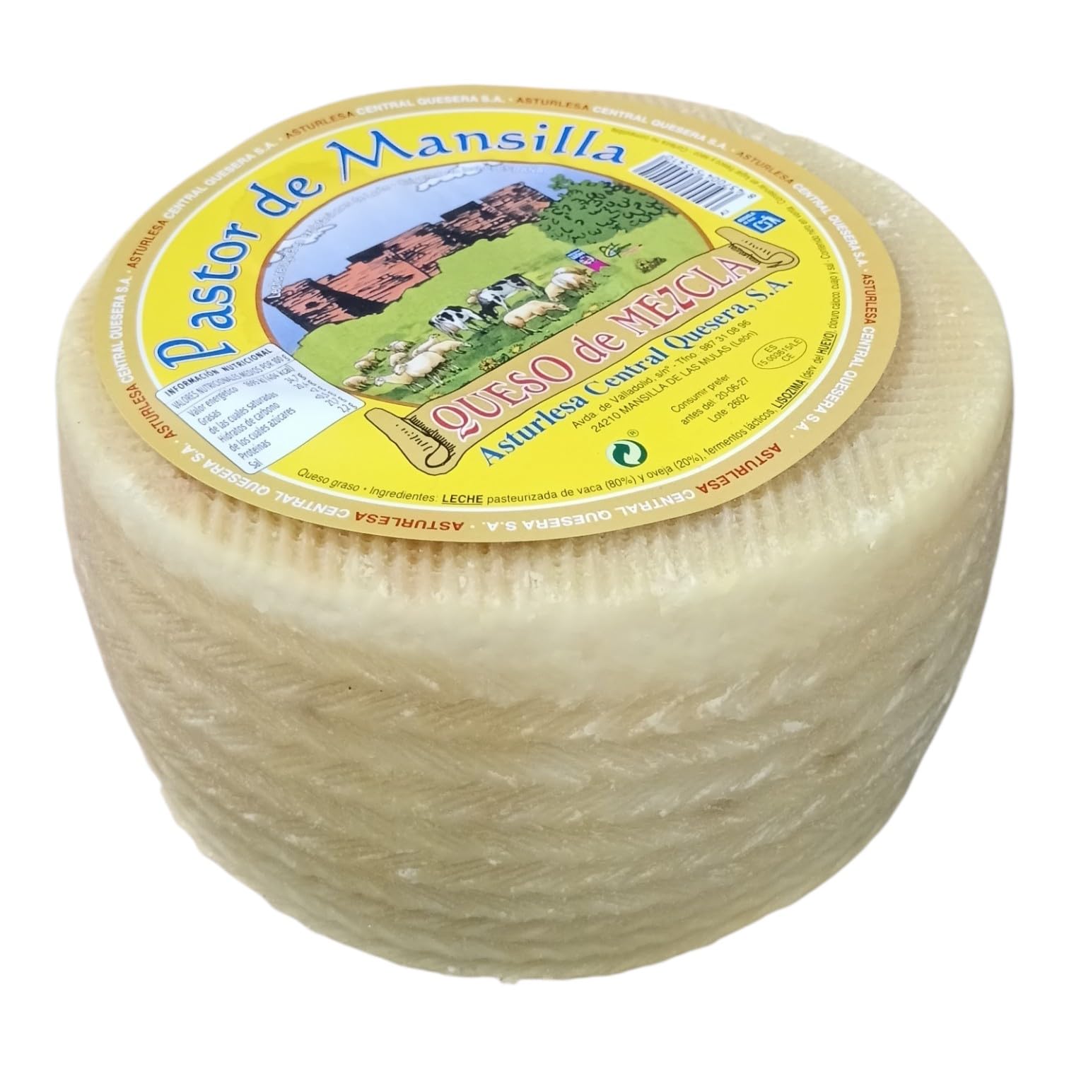 Queso Mezcla Semi Curado Pastor de Mansilla 2,8kg (Aprox.)| Pasta Blanca Amarillenta y Textura Compacta | Sabor Equilibrado y Olor Suave | Ideal Tapas y Hostelería
