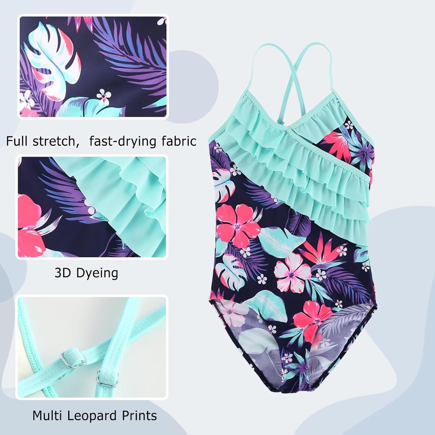 Moon Tree Girls One Piece Swimsuits Ruffle Swimwear Beach Bathing Suit 2-14 Years - Image 3