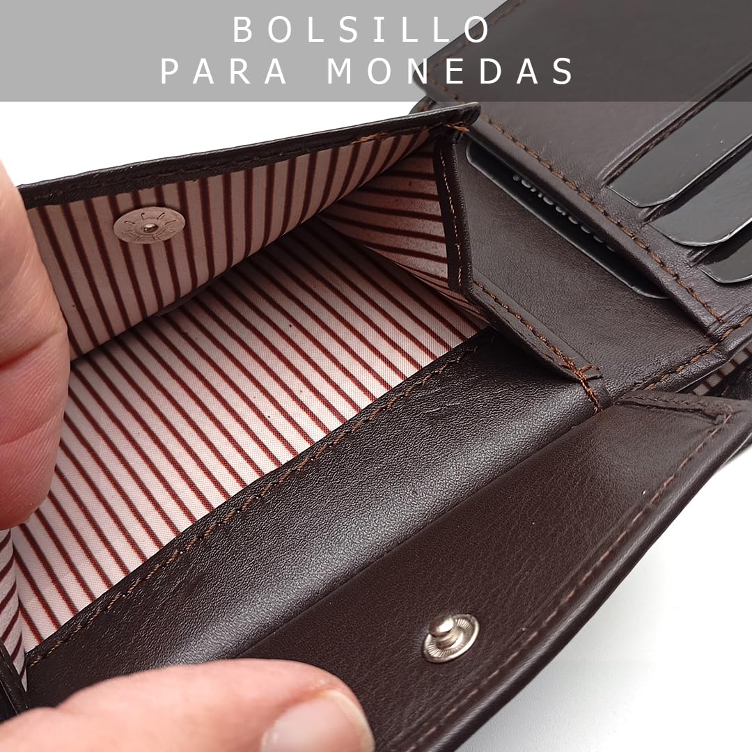 Cartera Hombre Piel Americana Elastico CON Monedero - 10096 Marron