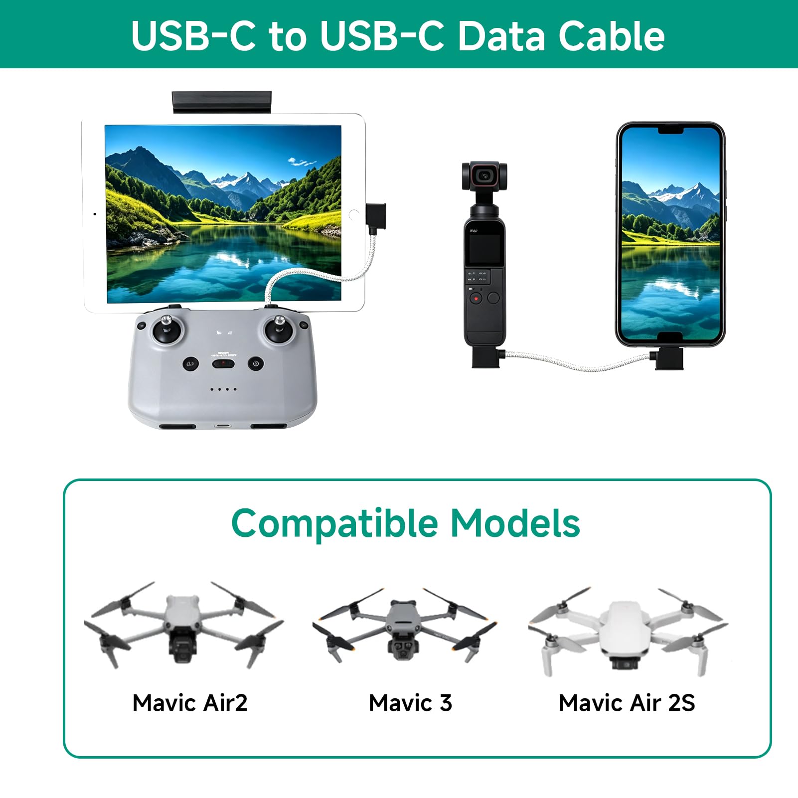 USB C auf USB C Kabel für DJI Mini 2 Mavic 3 Air 2S Mavic Air 2, Fernbedienung Kabel USB C auf USB C OTG RC Geflochtenes USB-C Controller Kabel 15cm Smartphone Tablet Drohnensteuerung Datenübertragung