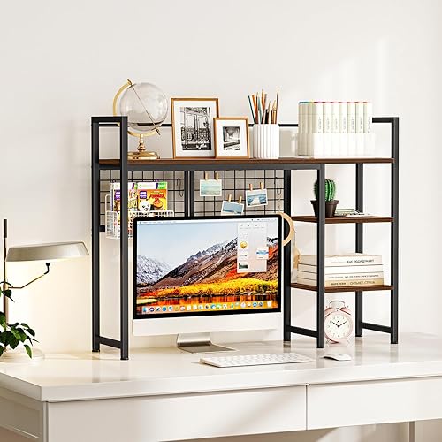 Miniatura 2 de Snughome Estante de escritorio, estante organizador de escritorio de 38.6 pulgadas, gabinete de escritorio para monitor de computadora, estante de