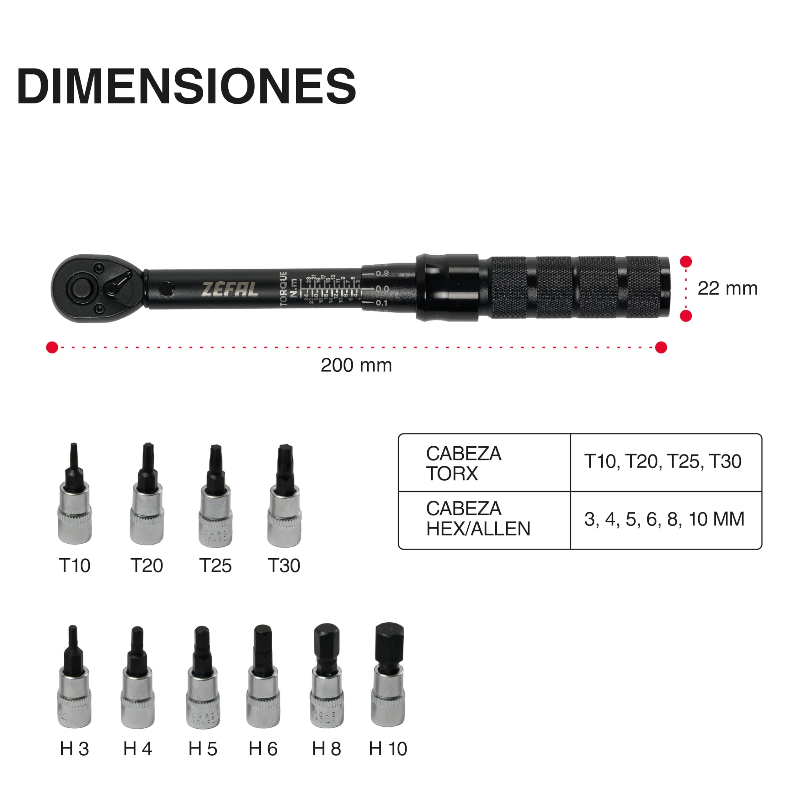 ZEFAL Z Torque Wrench – Llave Dinamométrica para Bicicleta con Ajuste de 0,1 Nm – Compatible con Piezas de Carbono – Kit de Mantenimiento con Puntas Hex y Torx Completas