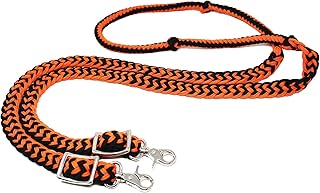 CHALLENGER Roping Knotted Horse Tack Western Barrel Reins Nylon Braided Orange Black 60712