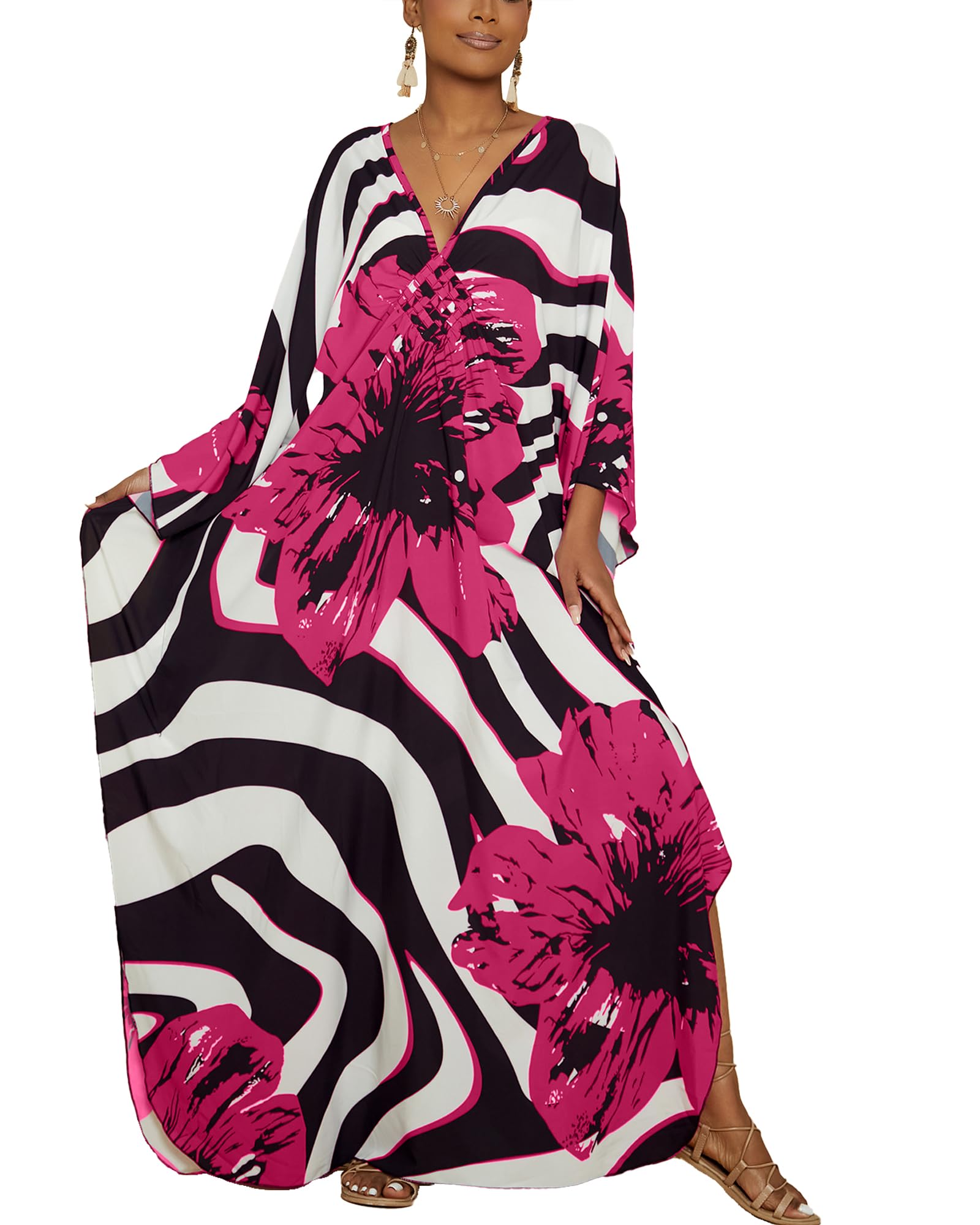 BsubseachLoose Kaftan Dresses for Women Short Sleeve Swimsuit Cover Up Casual Holiday Outfits