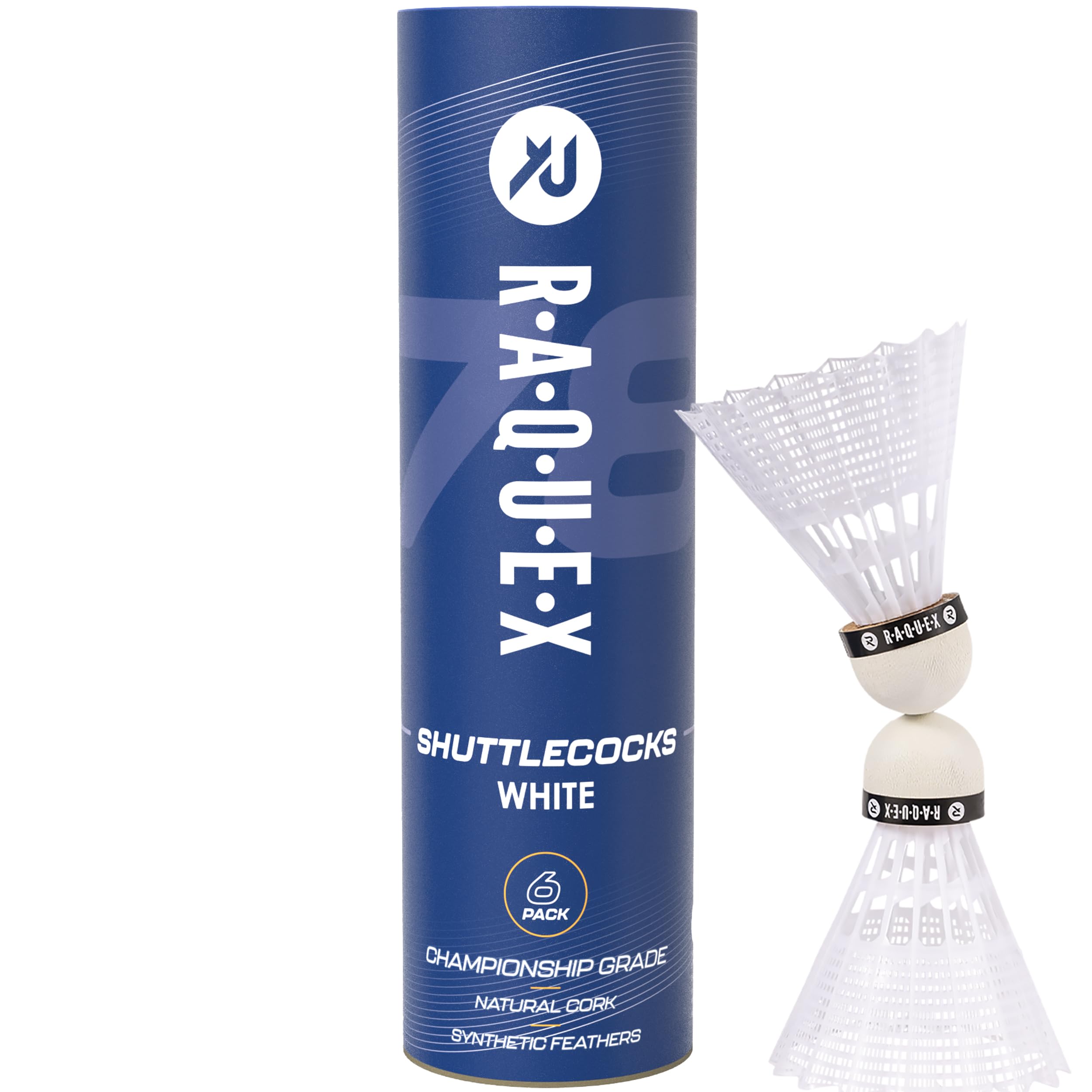 Raquex Volants de Badminton en Plumes de Nylon Tube de 6 Volants en liège Naturel – Trois Options de Vitesse – Volants Blancs ou Jaunes –Volants de Badminton durables pour l'intérieur et l'extérieur