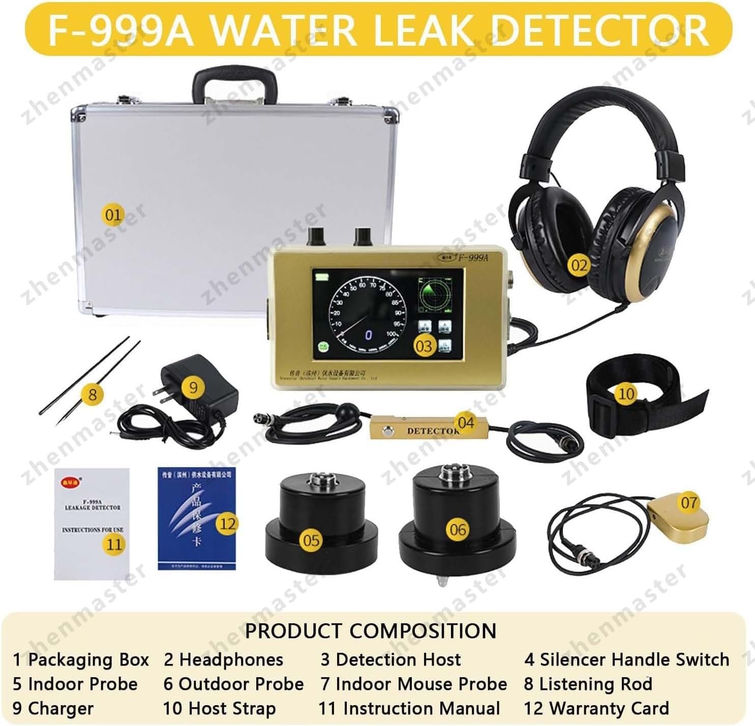 Detector Profesional de Fugas de Agua Subterráneas F-999A - Escáner Profundo 4M, Frecuencia Ajustable 1Hz-4500Hz y Auriculares Cancelación Ruido para Fontaneros y Equipos Municipales