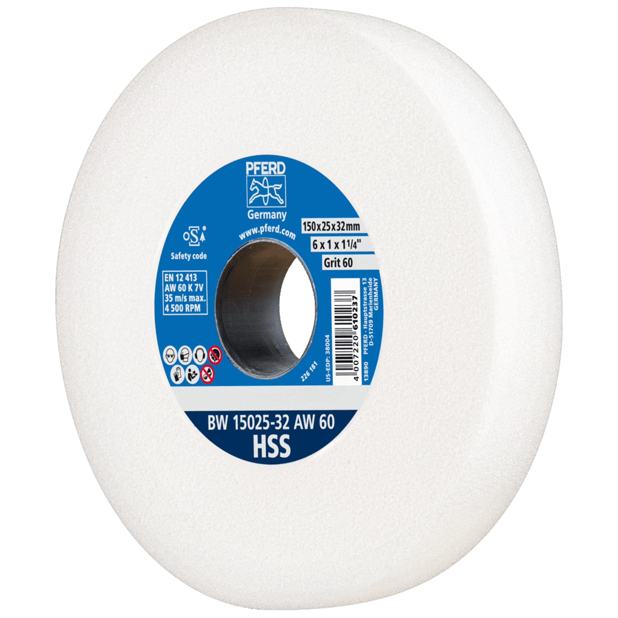 Pferd Hss Horse Sanding Disc 150 X 25 X 32 Mm - With Integrated Reduction Sleeves (25/20/16 Mm)., Bw 15025-32 Aw 60