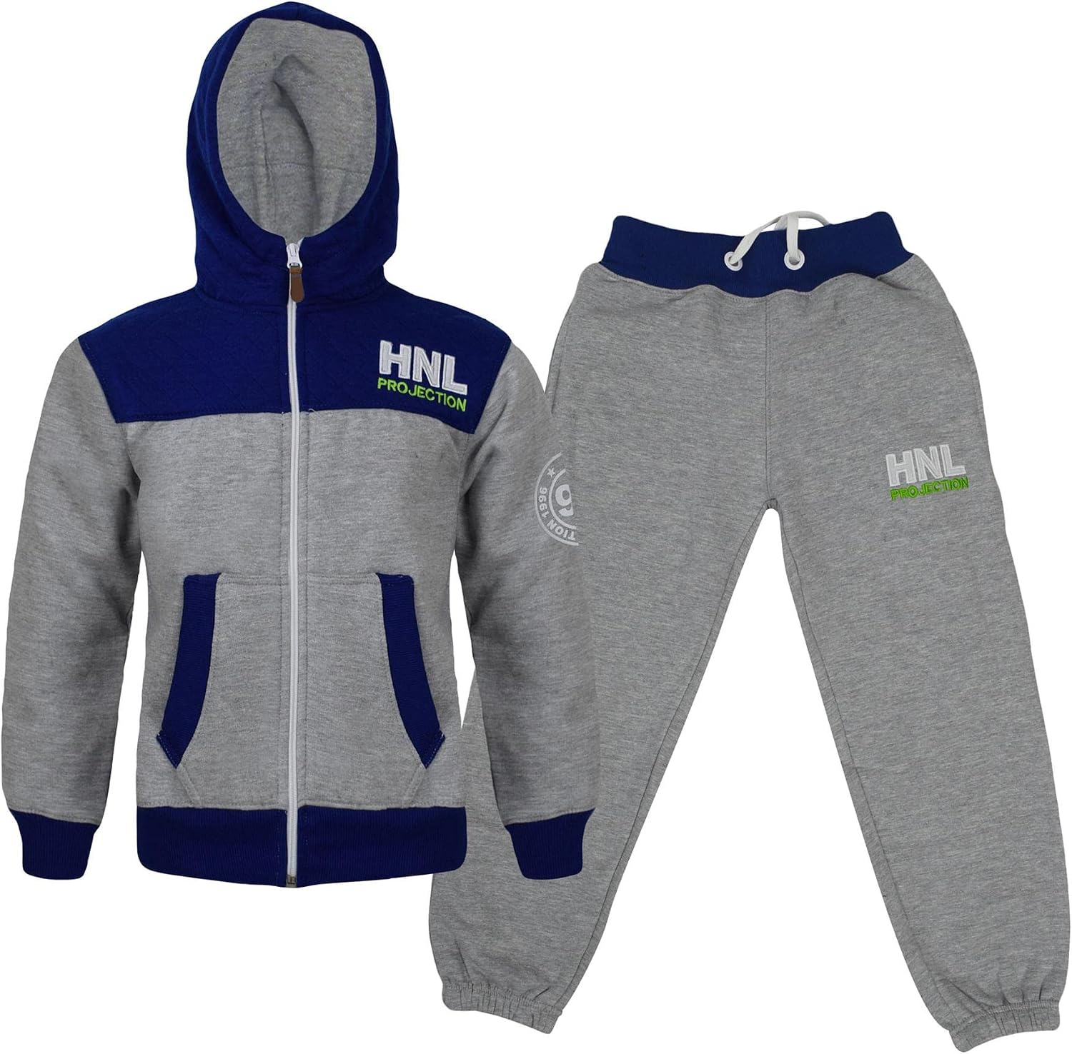 A2Z 4 Kids Boys Tracksuit Jogging Suit Jacket Top Bottoms - T.S HNY 96 Grey & Blue 5-6