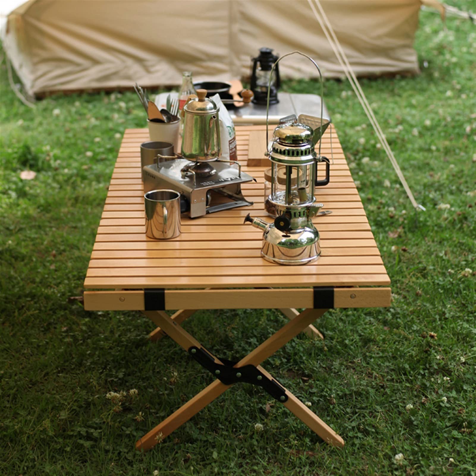 Tavolino Pieghevole In Legno Massello 50x50x50 Cm – Apri E Chiudi Per Picnic, Balcone, Campeggio, Salvaspazio