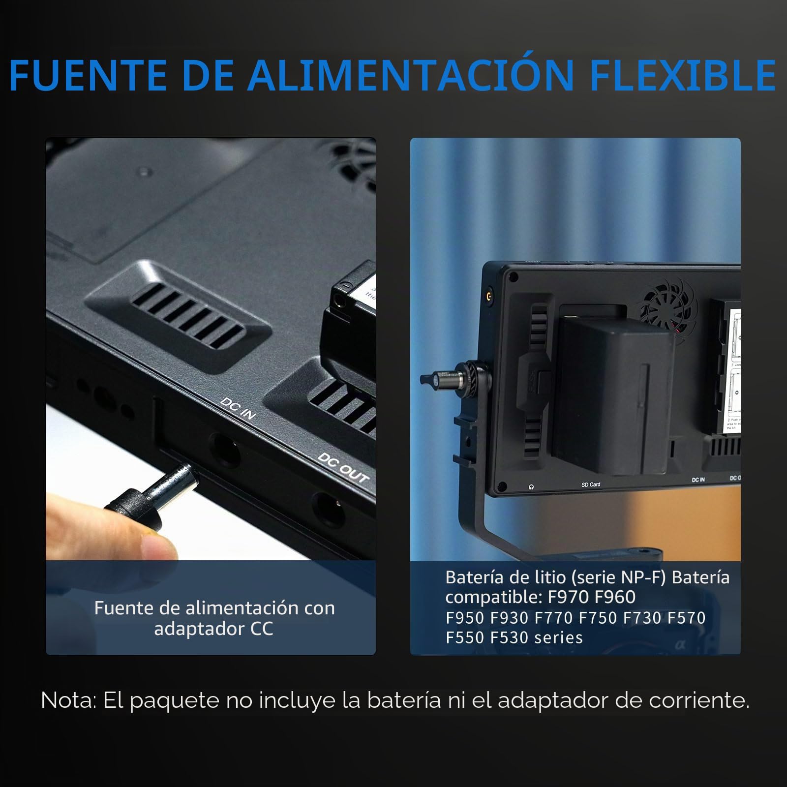 FEELWORLD SH7 7 Pulgadas DSLR Monitor de Campo Compatible con conversión Cruzada SDI HDMI y Salida 3D LUT con Forma de Onda táctil 2200 nits Brillo Ultra F970 Kit de instalación y alimentación