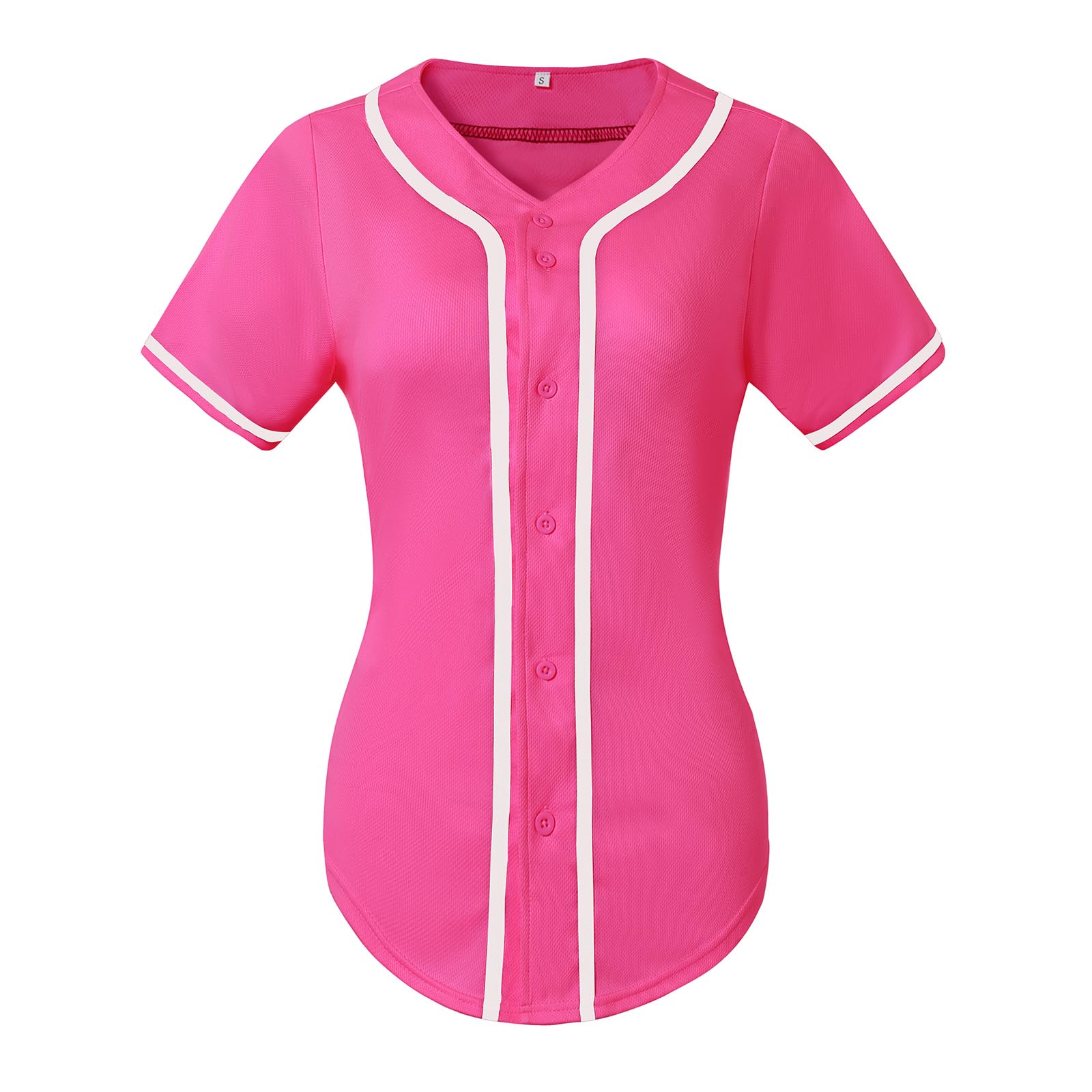 Yuji Itadori Baseball Button Down Jersey for Women Short Sleeve Shirt V Neck Plain Breathable Sports T Shirts Rose Red M