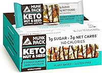 Vista 1 de Munk Pack- Barras Keto de nueces y semillas, 0 onzas de azúcar, 0.07 onzas de carbohidratos netos, sin azúcar añadido, a base de plantas, sin