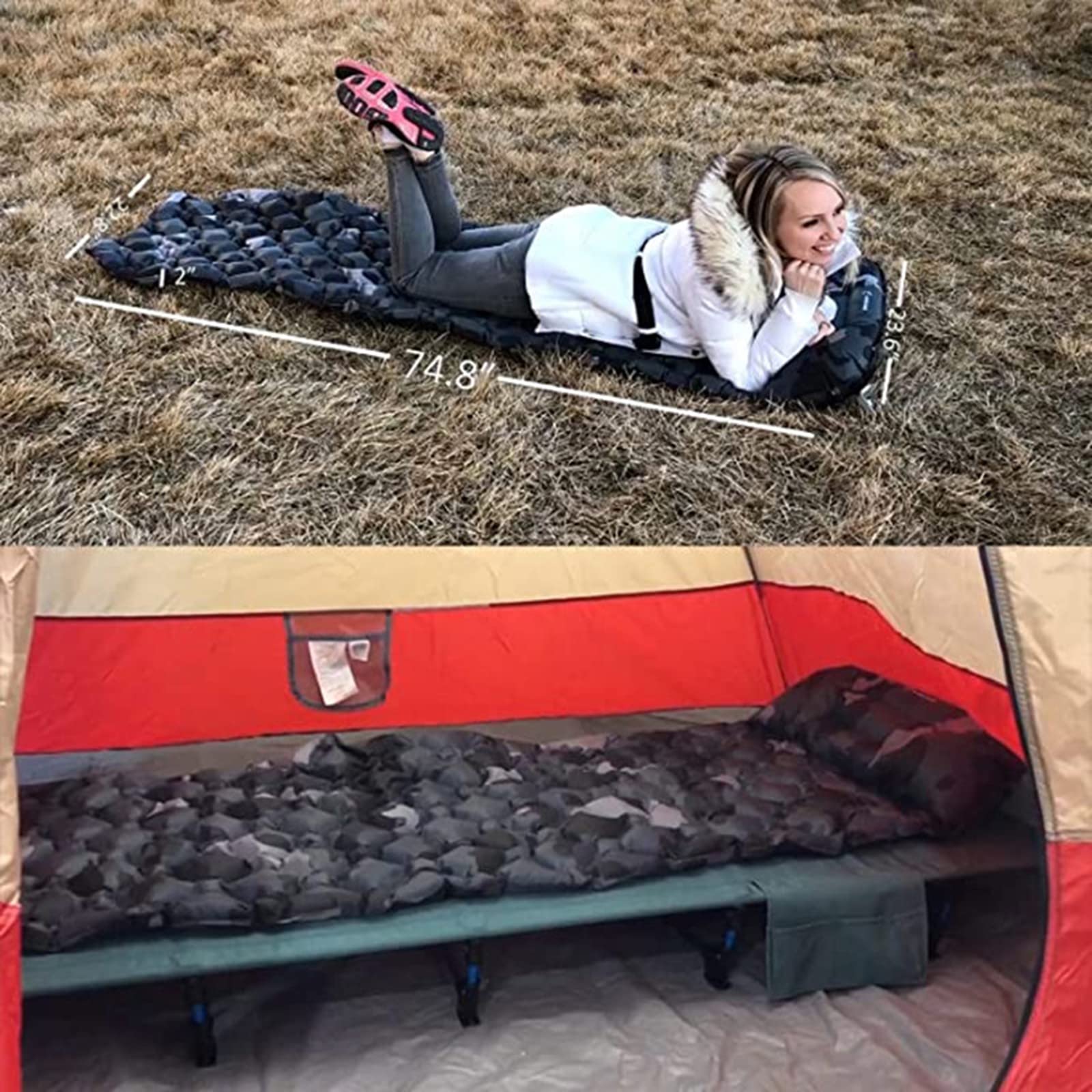 Karimata na kemping, karimata na zewnątrz Camping Nadmuchiwany materac z poduszkami Mata podróżna Łóżko składane Ultralekka poduszka powietrzna Piesze wycieczki Trekking (A)