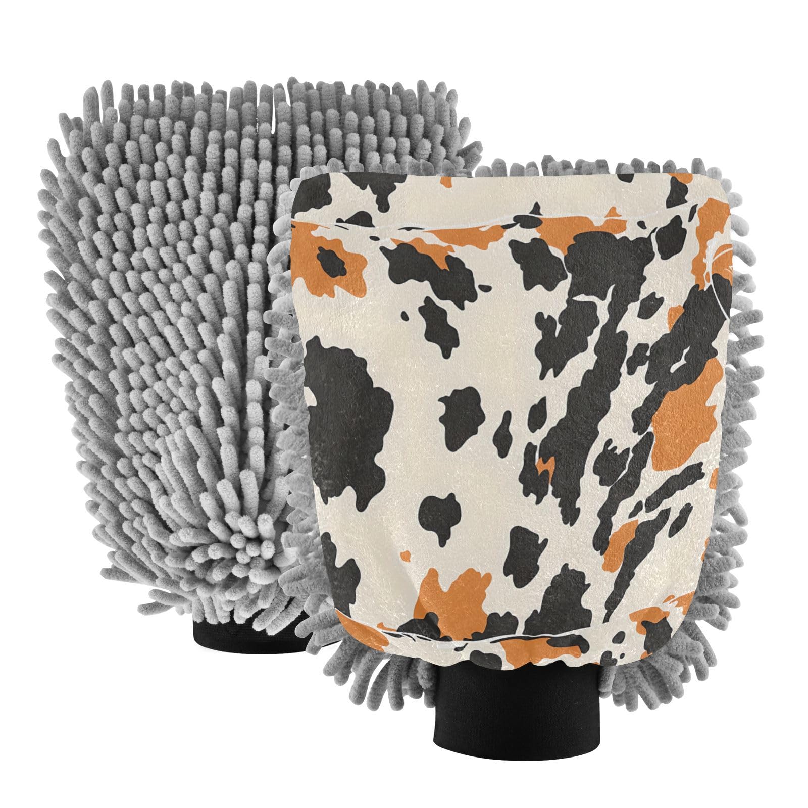 IOACIY Absorbent Microfiber Car Wash Drying Mitts, 2 Pack, Scratch-Free & Lint-Free, Rich Foam, Highly Absorbent, Double Sided, Wash Mitt Perfect for Car Washing, M, Cow (29)