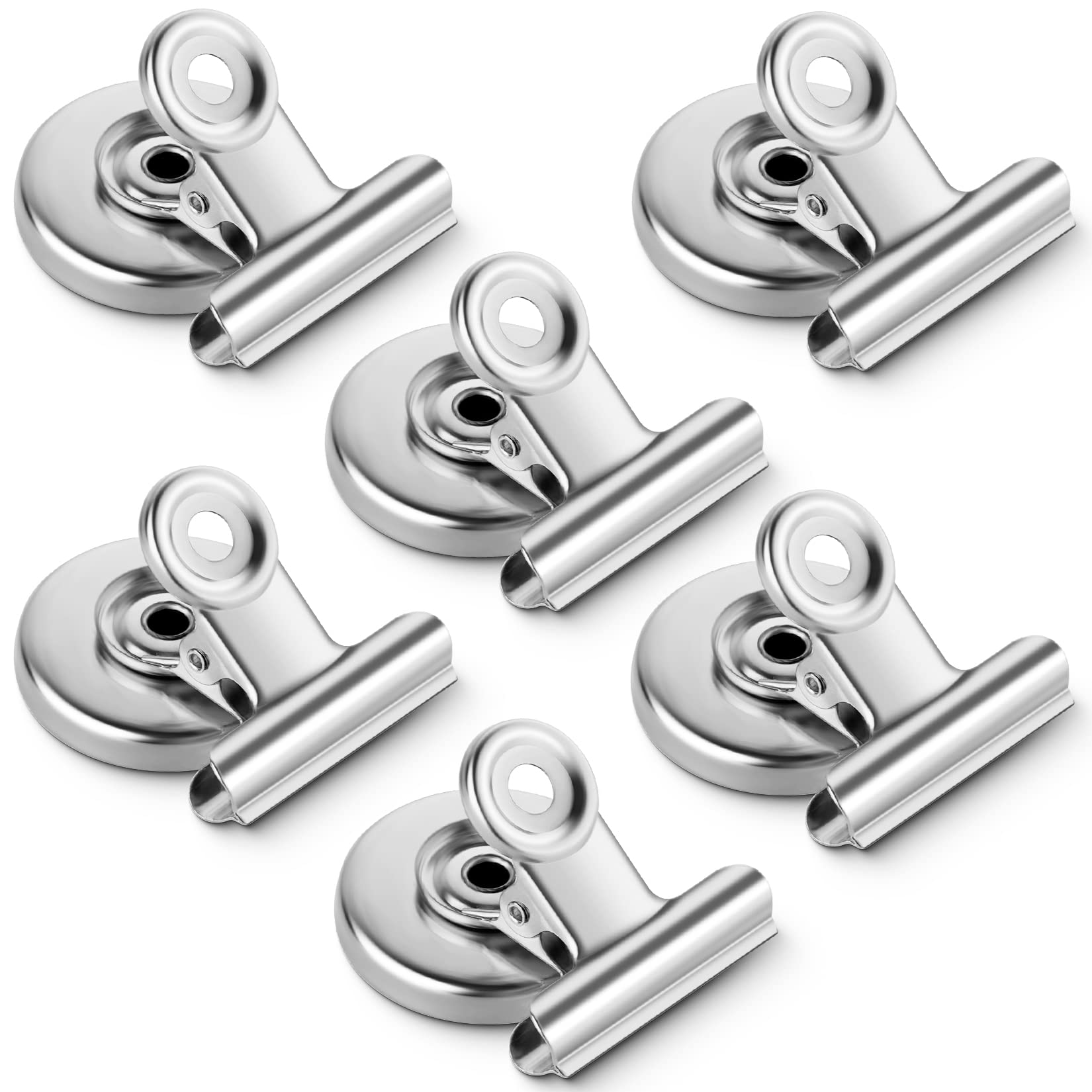 Grtard 6 Pack Magnetic Clips Heavy Duty, Magnet Clips for Fridge, Refrigerator Magnets, Strong Magnetic Clip,Scratch Free Magnets with Clip for Refrigerator, Whiteboard, Classroom, Locker(Silver)