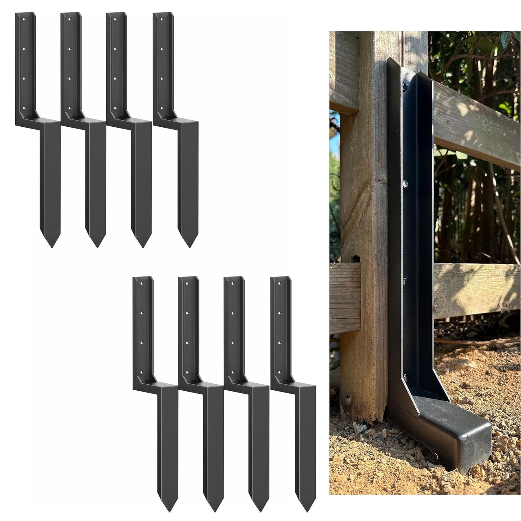 LQSYBHD Fence Post Repair Kit Ground Spike Heavy-Duty One-Piece Fence Post Repair Kit for 4x4/6x6 Wood Fence Posts for Decking and Fencing Metal Fence Post Support(Size:8pcs)