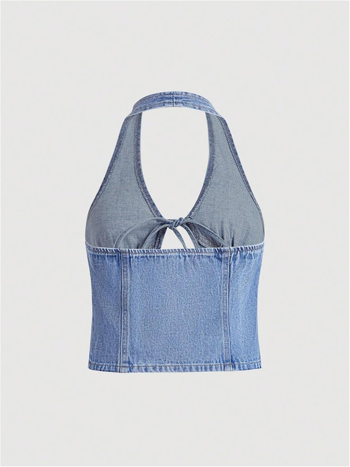 SOLY HUX Women's Y2k Denim Halter Top Summer Backless Tie Front Party Club Crop Tops - Image 3