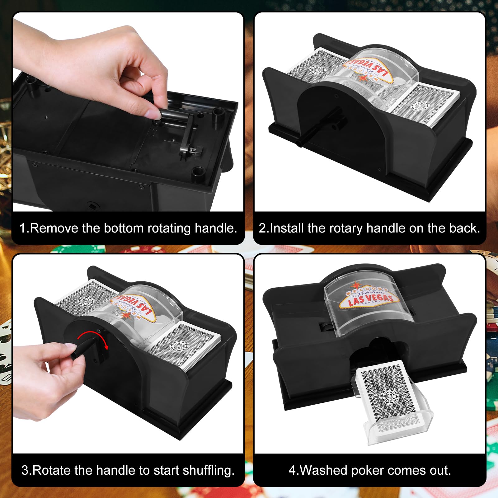 Mescolatori di carte, Mescolatore Carte da Gioco Manuale per 1-2 Mazzi, Distributore Carte da Gioco Manuale, Mischia Carte Manuale, per Poker, Uno, Blackjack, Skip-Bo, Phase 10, Texas Hold'em - Nero