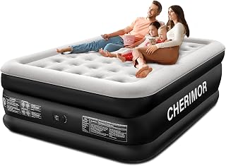 CHERIMOR Queen Air Mattress with Built-in Pump 18 Inch Raised 800 lbs Honeycomb Support 3 Min Inflation Leakproof