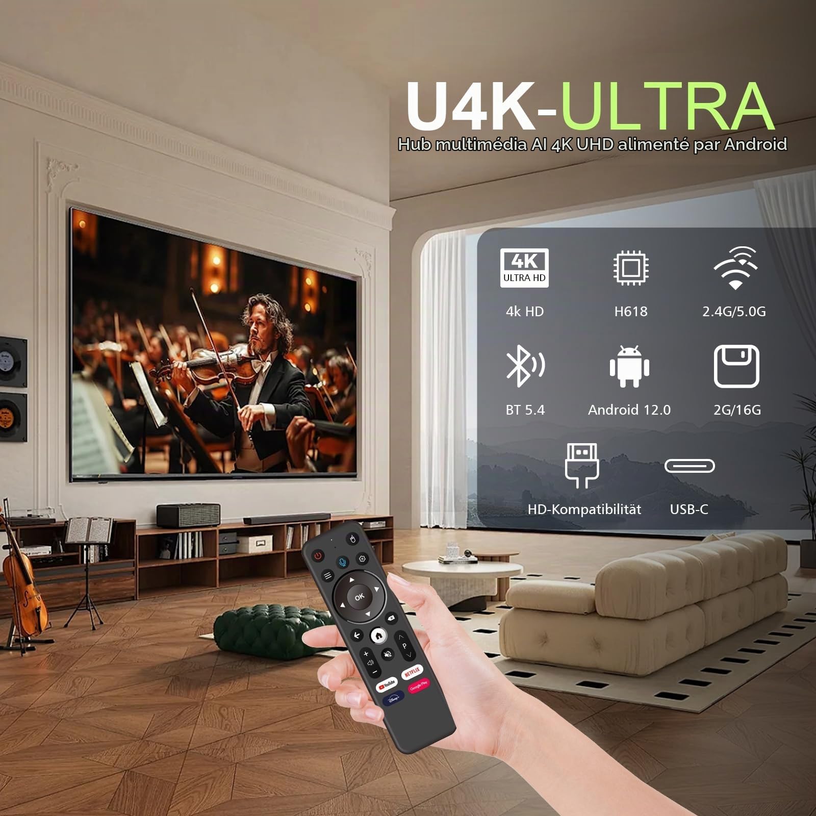 BOXPUT Mini TV Media Player, Android 12.0, 2GB RAM 16GB ROM, H618/2.4G/5G Dual WiFi, BT5.4 Quad Core 4K Ultra HD