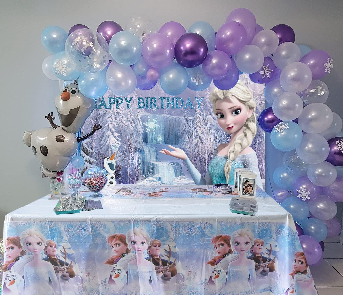 Princess Backdrop and Tablecloth 70x42in Birthday Party Supplies for Girls' Dining Table and Photography Decoration (5x3ft)