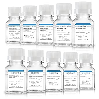 Ultra Pure Water, Nuclease Free Water Molecular Biology Grade, Sterilization, DNase, RNase, Protease, Endotoxins Pyrogen Free, PCR/RT-PCR Certified, 100ml/Bottle, 10 Bottles/Case