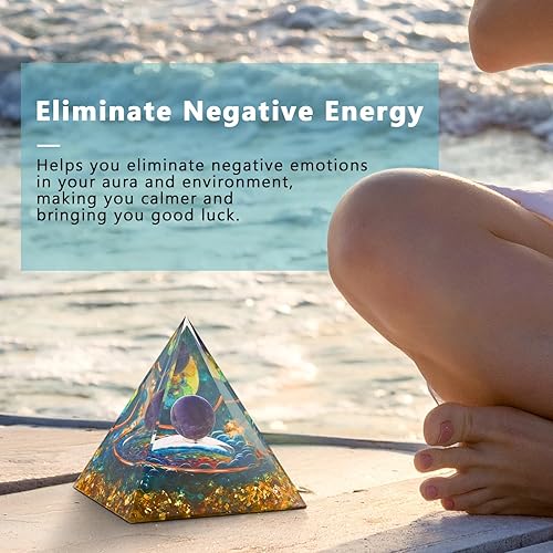 Miniatura 3 de Pirámide de orgonita para chakras de energía positiva  Cristal curativo y piedra pirámide de orgón, esfera de amatista, regalos para yoga,