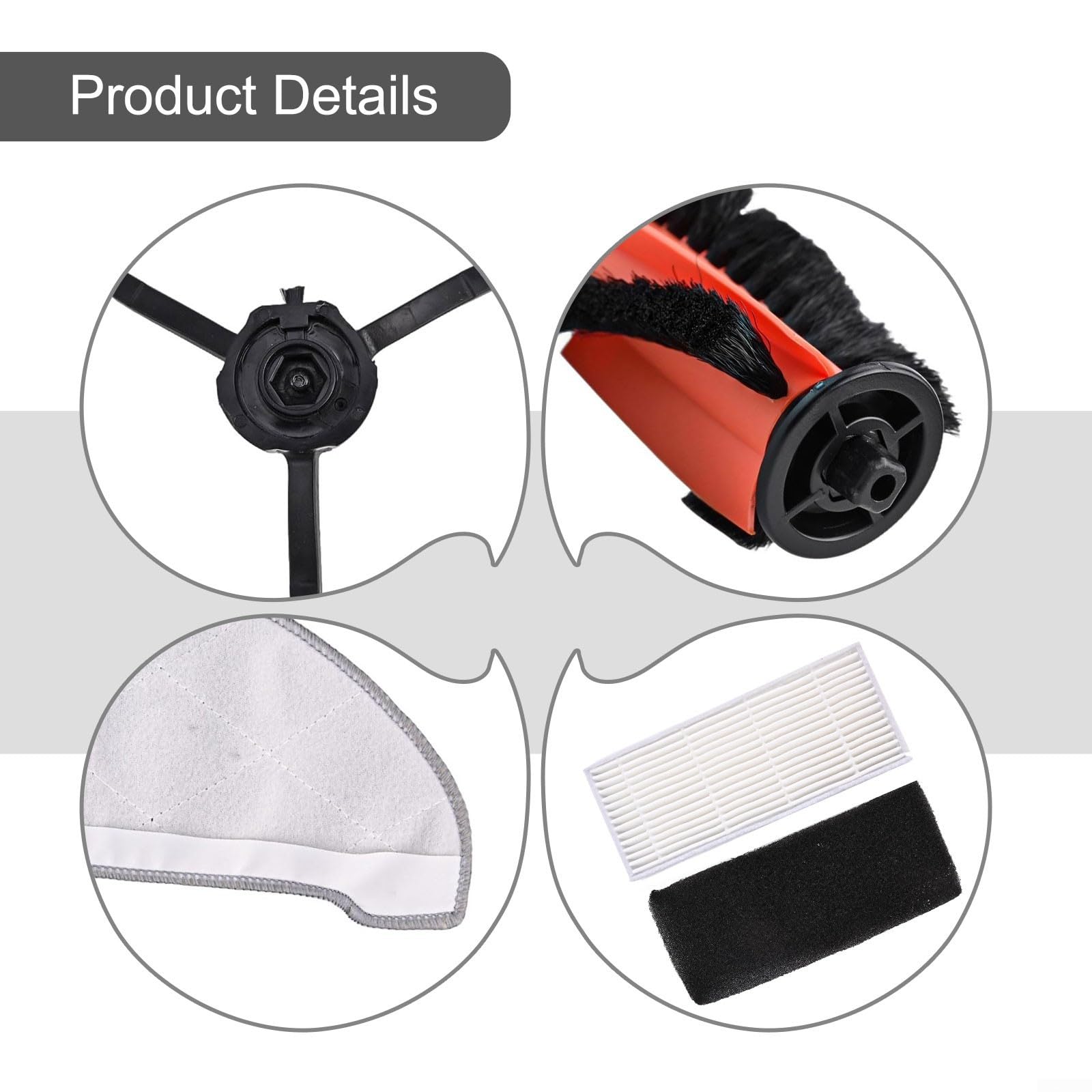 Kit Ricambio Per Aspirapolvere IMOU RV1 Pro Max | 4 Spazzole Laterali, 4 Filtri, 4 Panni Mocio E 1 Spazzola A Rullo