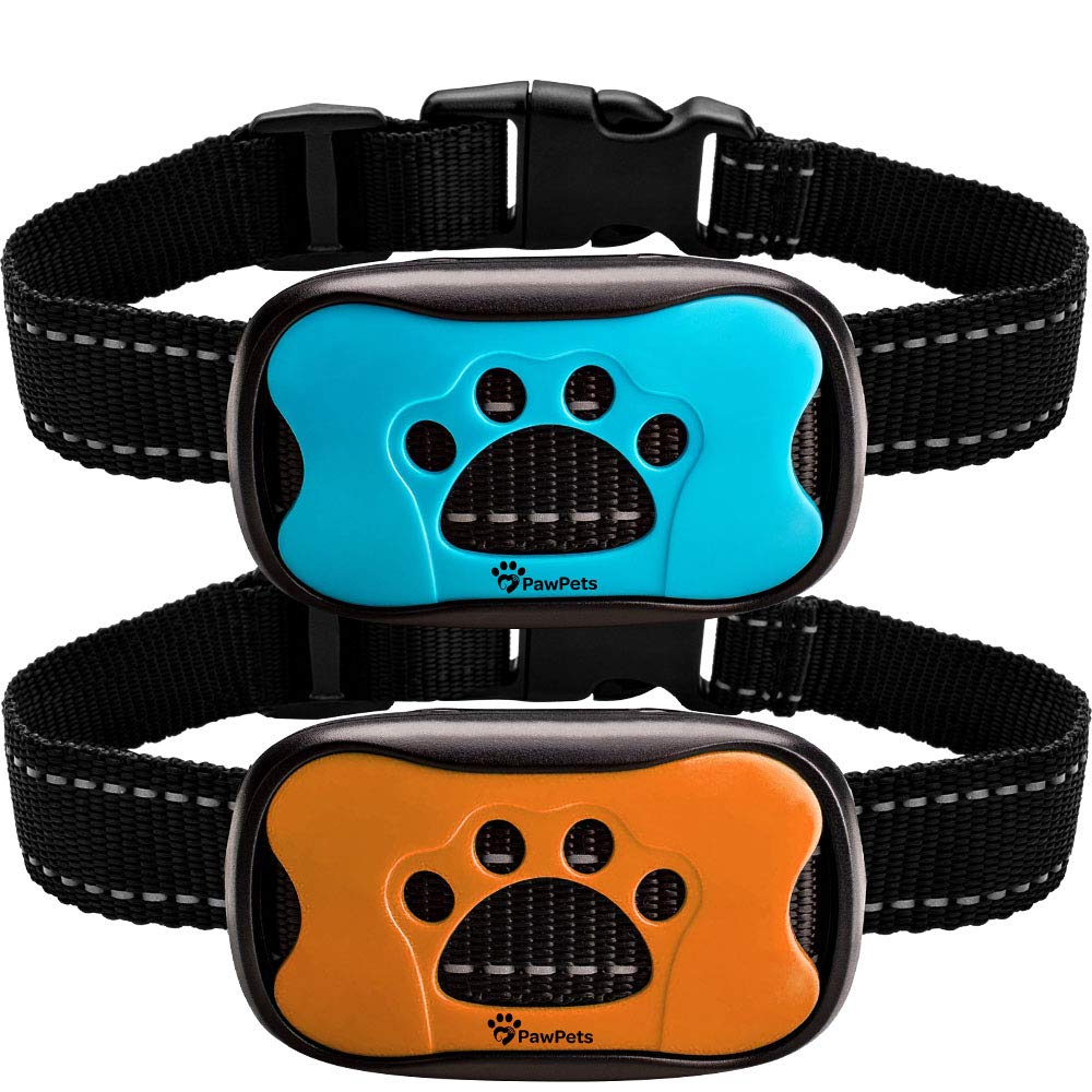 Rechargeable Anti Bark Collar - No Shock Training Dog Collar - Humane with Vibration and Sound Barking Collar for Small Medium Large Dogs - 2 Pack Blue Orange (Rechargeable)