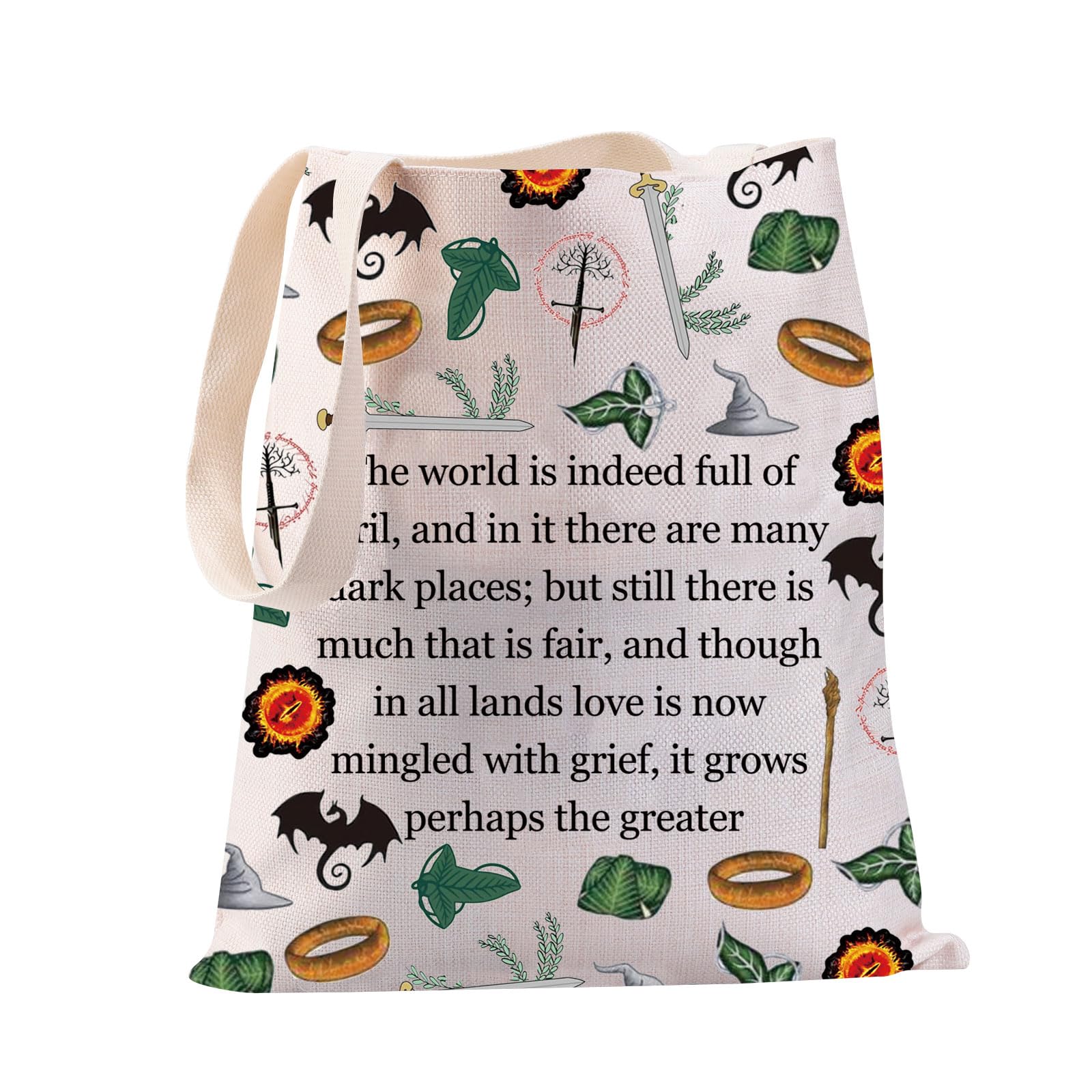 JYTAPP LOTR Movie Merch Lord Rings Quotes Canvas Tote Bag The World Is Indeed Full Of Peril Movie Lover Gift