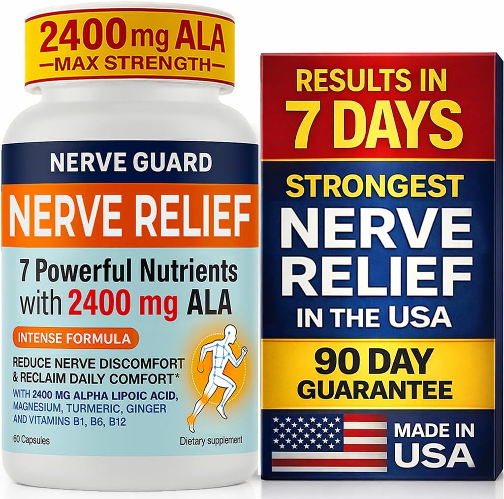 Nerve Relief with 2400 mg Alpha Lipoic Acid – 7 Powerful Nutrients to Support Feet Hands Toes – 2400mg ALA, Vitamins B12 B6 & B1, Magnesium, Turmeric – 60 Capsules