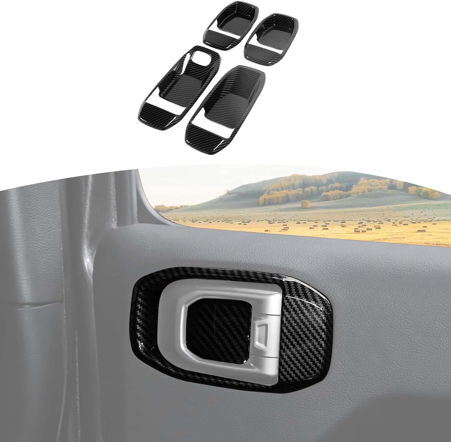 RT-TCZ for Jeep JL Inner Door Handle Bowl Cover Trim for Jeep Wrangler JL JLU 2018+ for Gladiator JT 2020-Present Carbon Fiber Interior Accessories 4pcs