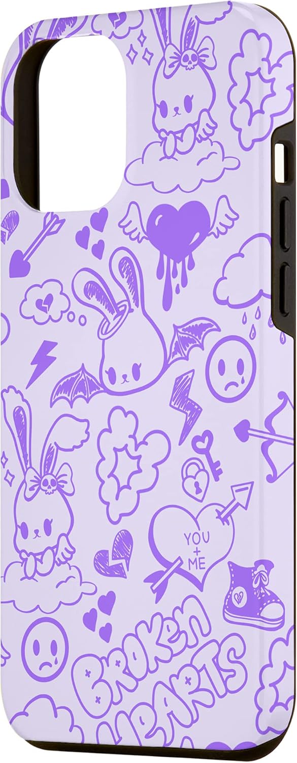iPhone 12 Pro Max Emo Bunny Doodle Sketch Graffiti Emo Angel Alt Pastel Goth Case