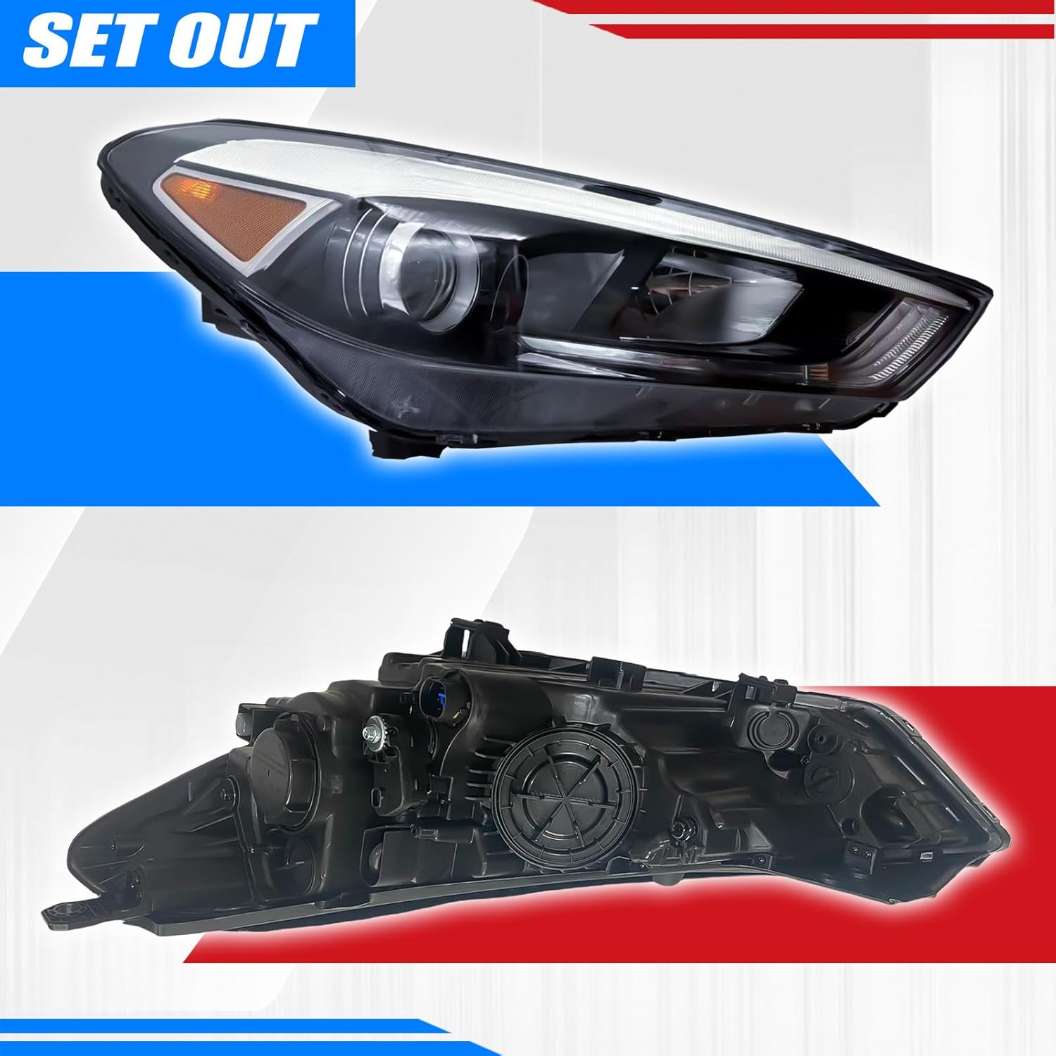 Headlight Assembly Compatible with 2016 2017 2018 Hyundai Tucson w/LED DRL w/Bulbs(Left and Right Side)
