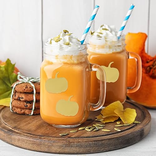 Miniatura 5 de Whaline 500 calcomanías de calabaza de otoño de lámina dorada, calcomanías autoadhesivas de calabaza de otoño para tarjetas de invitación de